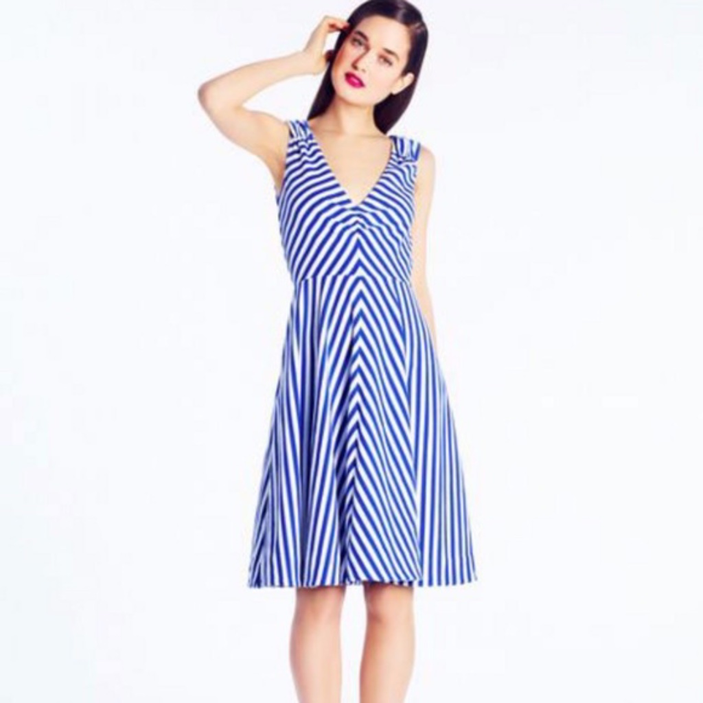 New Kate Spade Blue White Chevron Striped Dress Xs